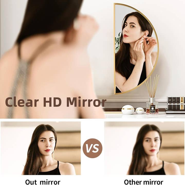 Gold Half Circle Wall Mirror 24x12 Inch Aluminum Alloy for wholesale on Faire4