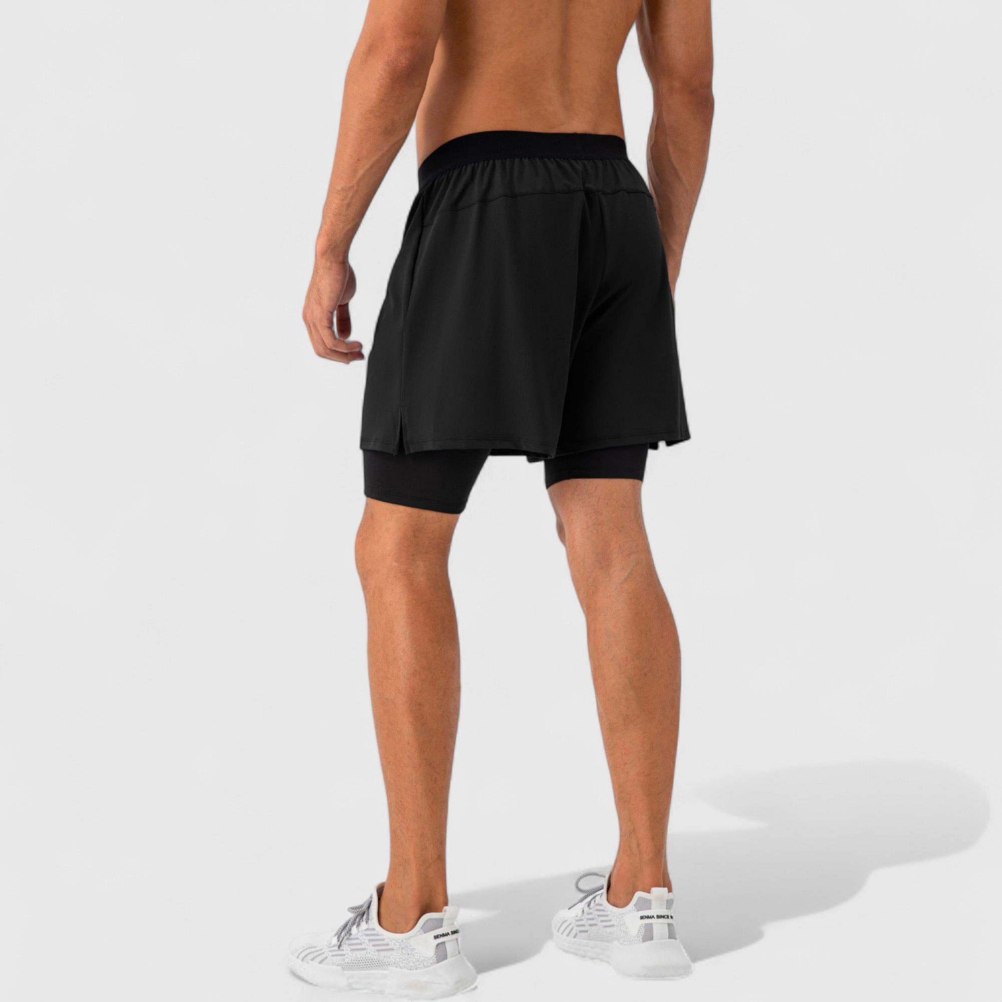 Active by Anna-Kaci - Wholesale Athletic Shorts - Men's - Men's 2-in-1 Training Shorts with Inner Compression Layer an10