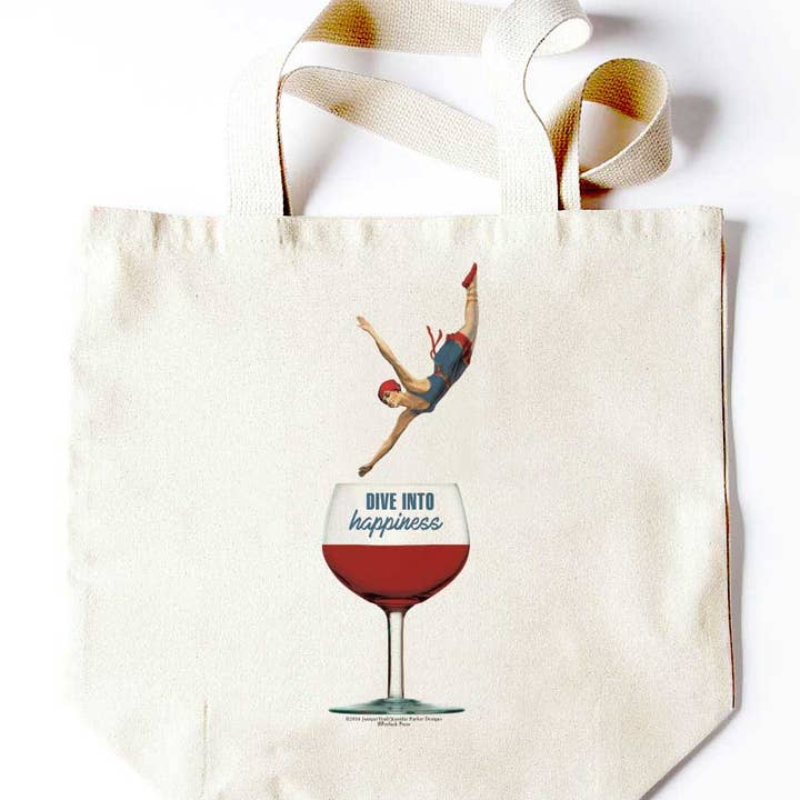 Wine Diver Tote for wholesale by Potluck Press