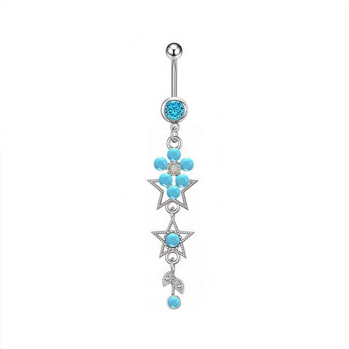 ACCITY - Wholesale Belly Ring - 5Pcs Blue Turquoise Belly Button Rings Set_CWMM94522
