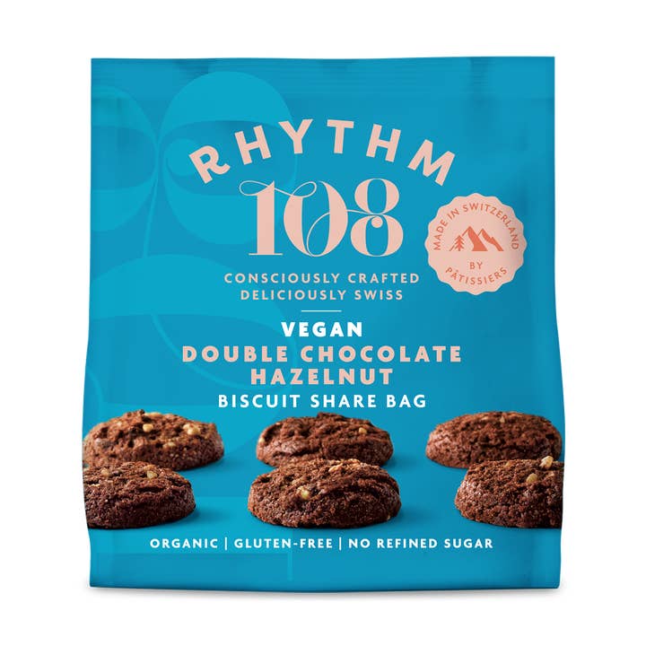 Rhythm108 - Wholesale Cookie - Vegan Double Chocolate Hazelnut Biscuit Share Bag 135g2