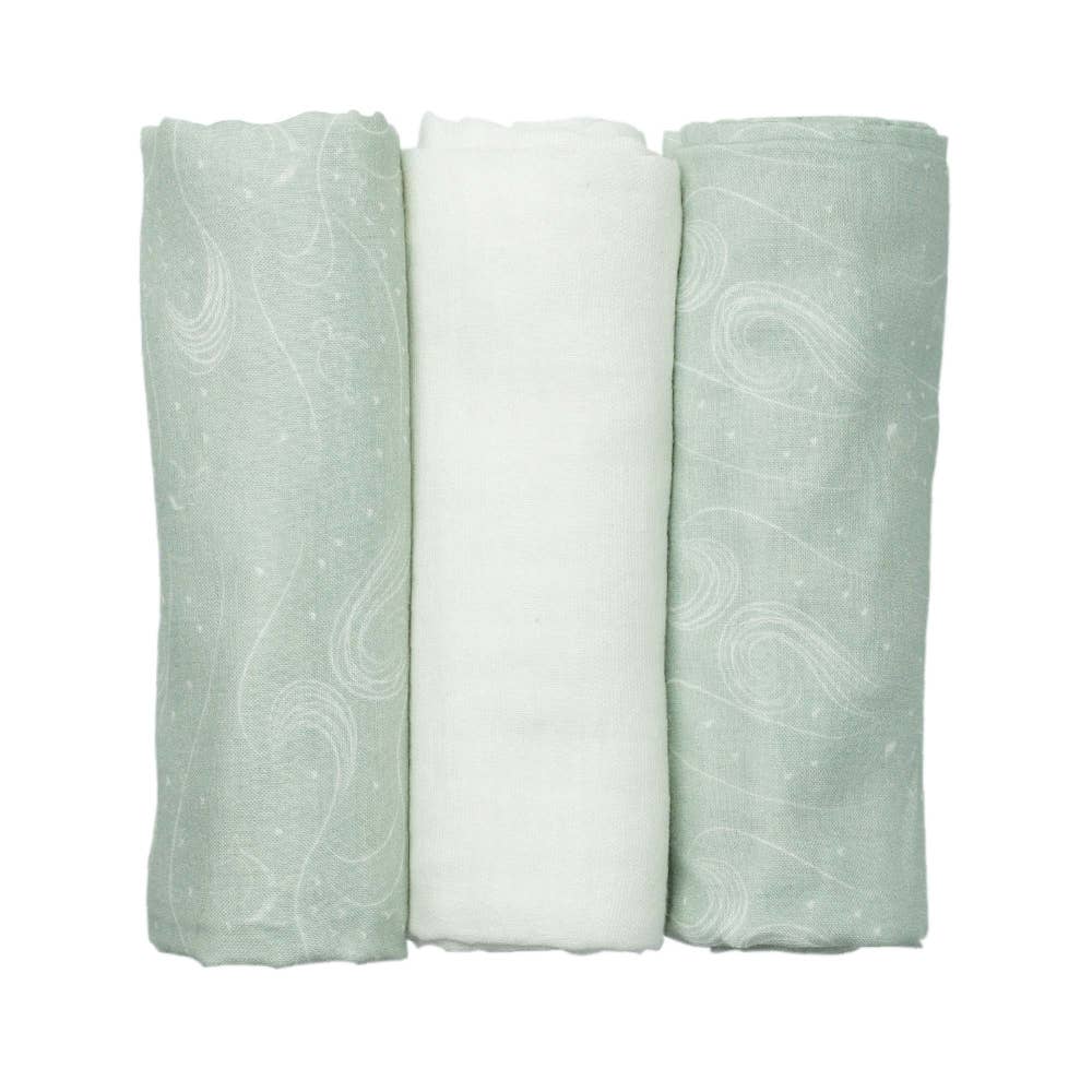 Trois kilos Sept - Wholesale Swaddle Set - Baby - Set of 3 nappies 70x70cm - Oeko-tex - sea green