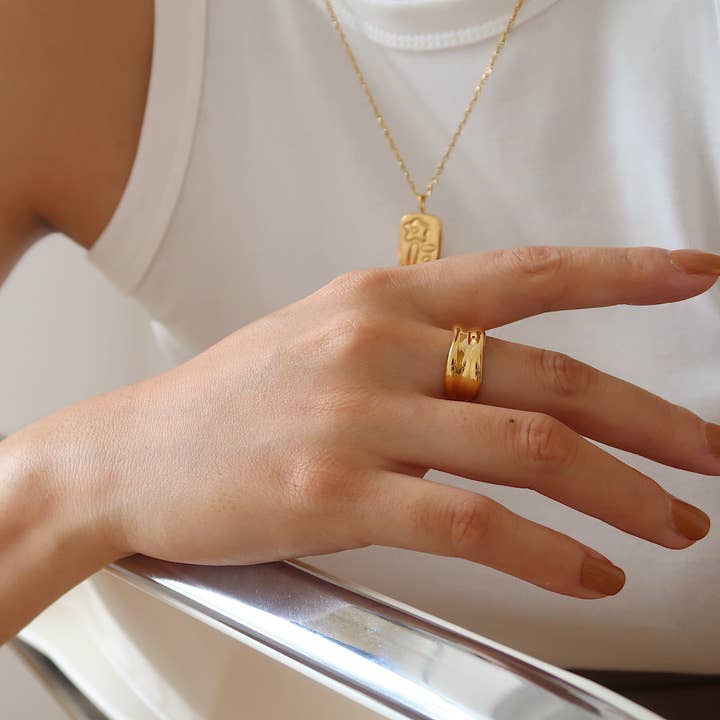 Furano Studio - Wholesale Band/Stacked Ring - 18K Gold Thick Curved Open Band ring, Gold Adjustable1