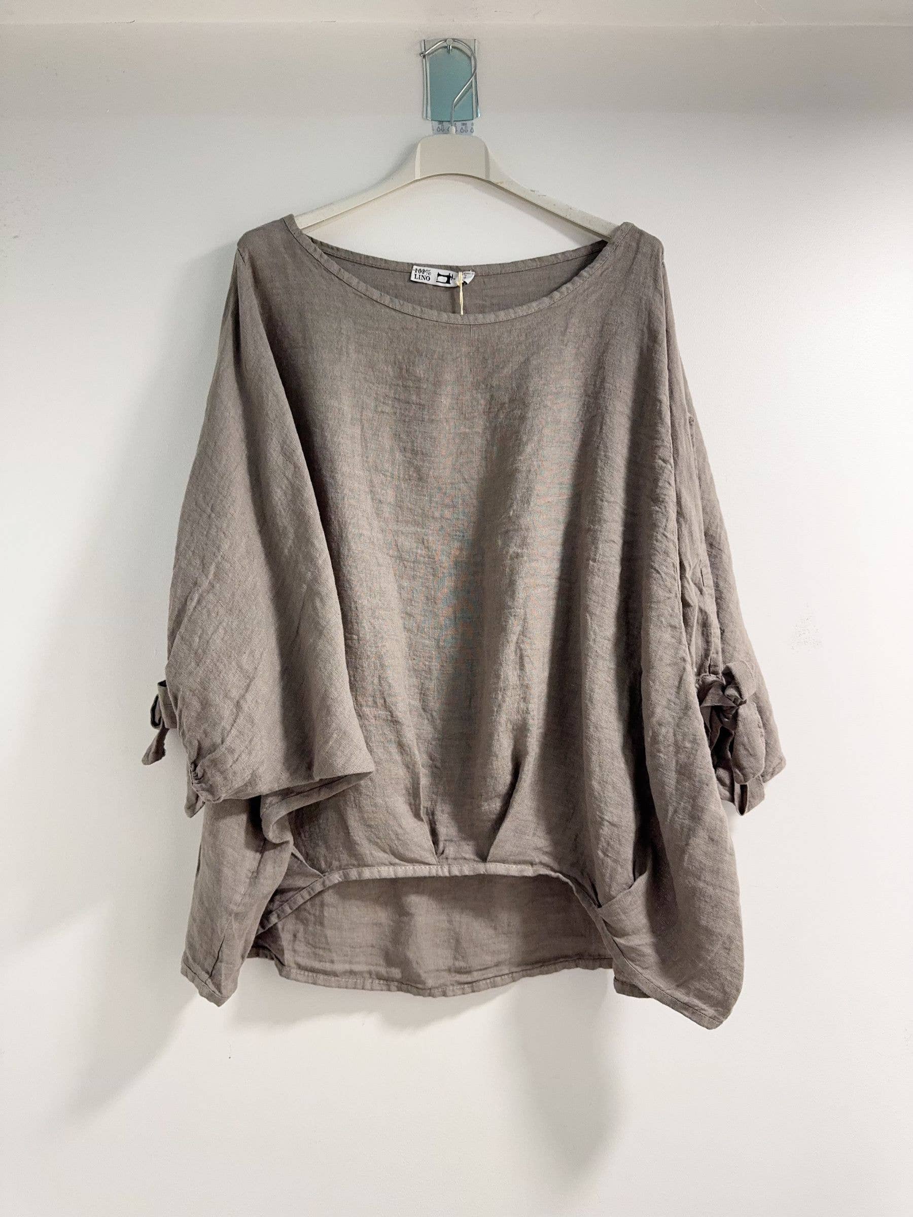 Happy look - Vente Chemisier – femme - Top Oversize en Lin avec Nœud sur les Manches13