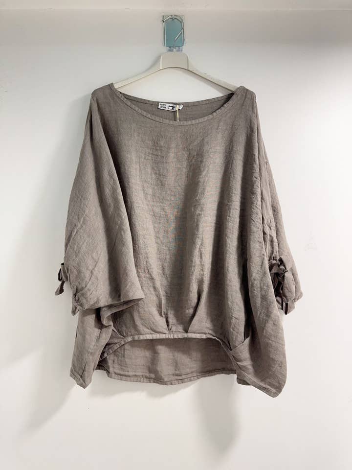 Happy look - Vente Chemisier – femme - Top Oversize en Lin avec Nœud sur les Manches13