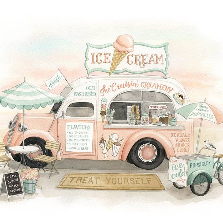 Small Town Vintage Ice Cream Truck Art Print for wholesale by ALICIA'S INFINITY
