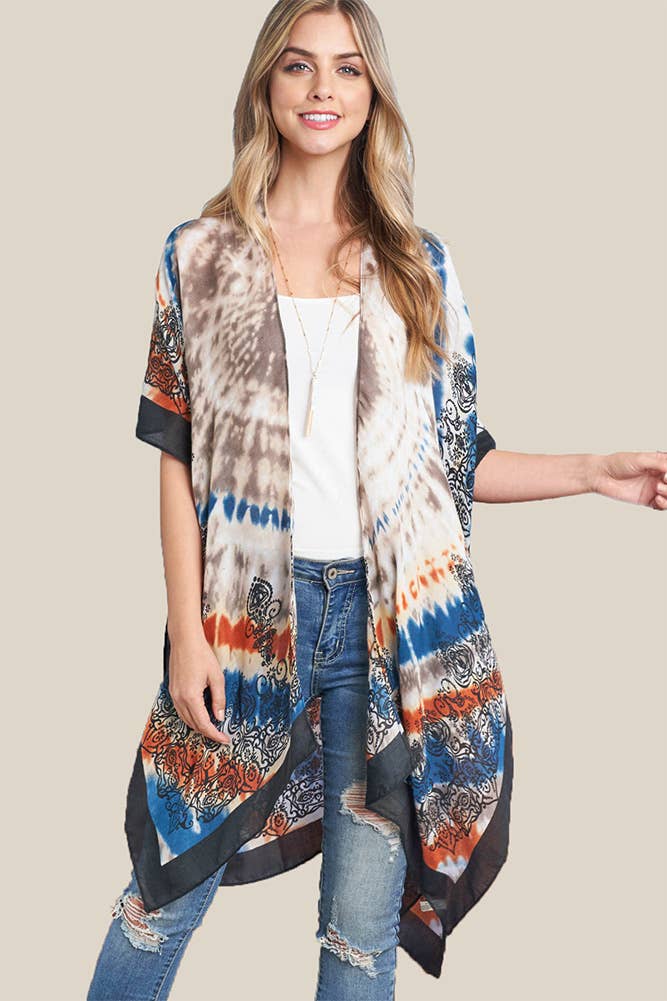 Hana - Wholesale Kimono - Women's - Tie Dye Boho Print Summer Kimono12
