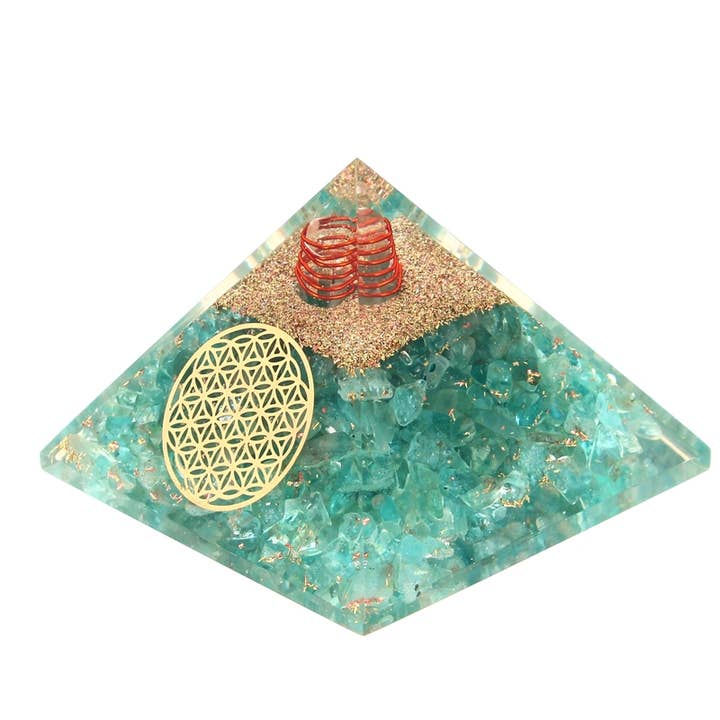 Artisans de Madagascar - Wholesale Meditation Supplies - Orgonite Flower of Life Aquamarine Pyramid 7.5 cm1