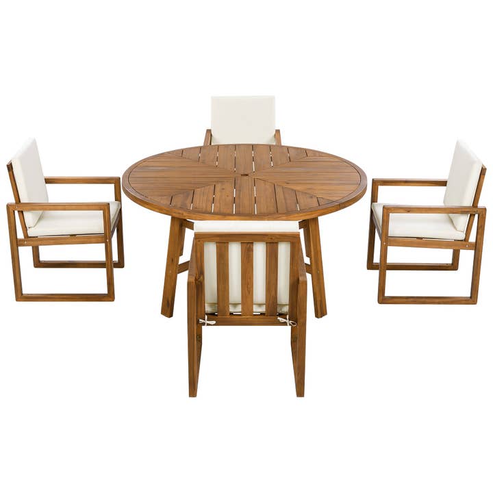 HOMYCASA DESIGN INC - Wholesale Patio Set - 5-Piece Outdoor Patio Dining Set Acacia Wood with Four Armchairs and Table, Beige15