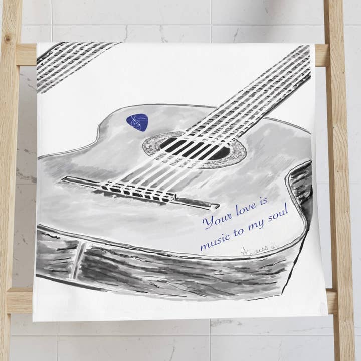 Serviette à main guitare Your Love (Poly/Coton) pour la vente par Blue Cava