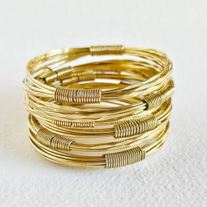 Bisjoux - Wholesale Bangle Bracelet - Brass twisted wire wrapped layered coil bangle bracelet9