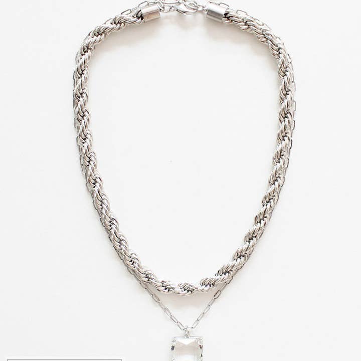 Silver tone double chain necklace, last call for wholesale on Faire