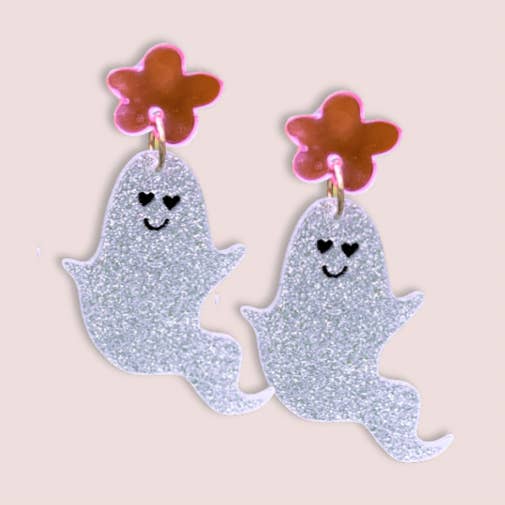 Halloween-oorbel van acryl - Glitter Ghost voor wholesale door Pieces of Blonde