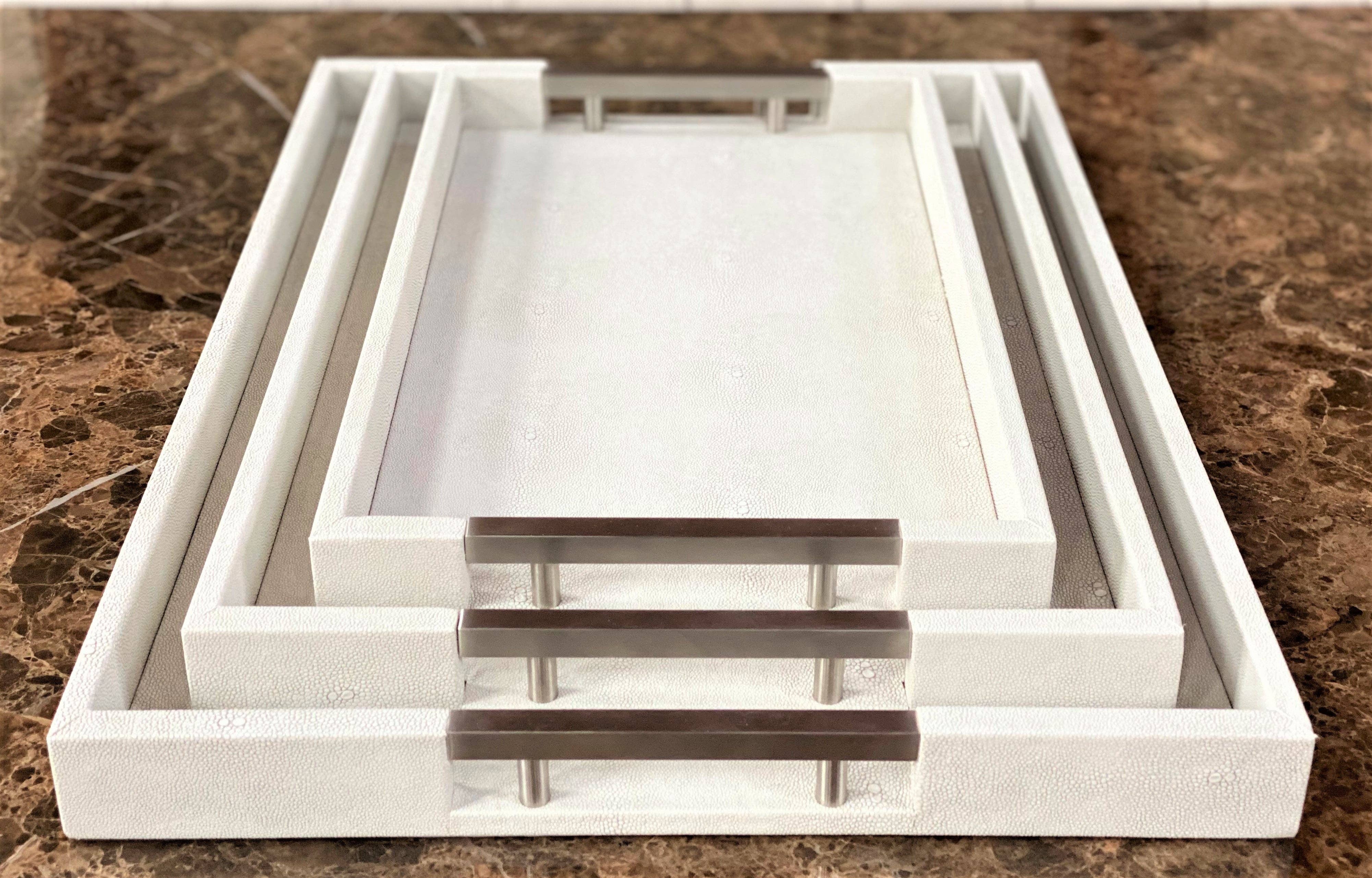 One Preevay Luxury Home Furniture & Decor - Wholesale Serving Tray - Thursby Luxury Shagreen Serving Tray | Exotic Embossed Leather | Nickel Handwear9