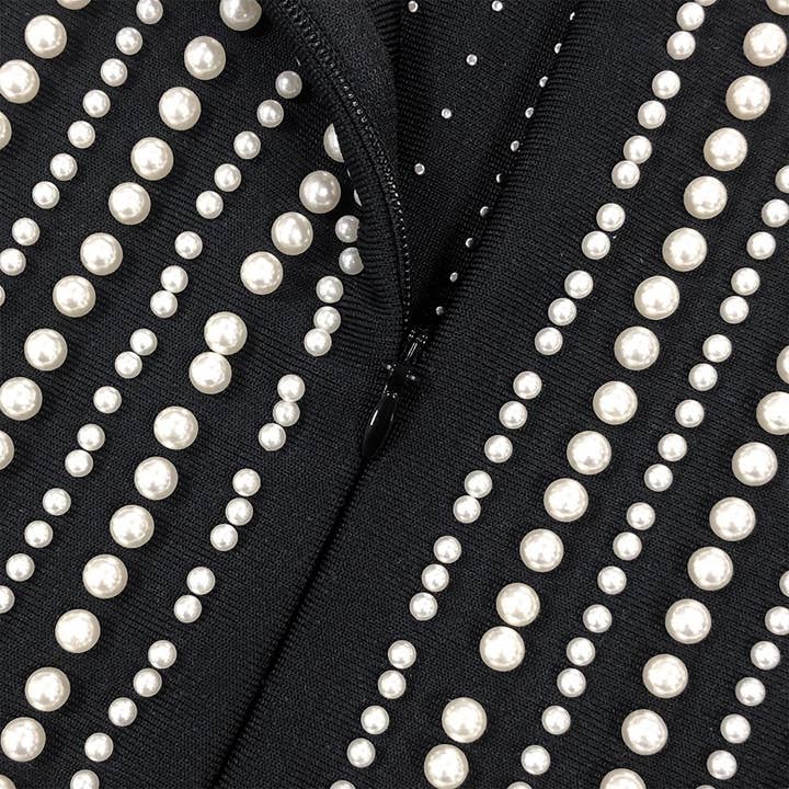 Black DR295 Elegant Beaded Tassel Tube Top Mini Dress for wholesale on Faire6