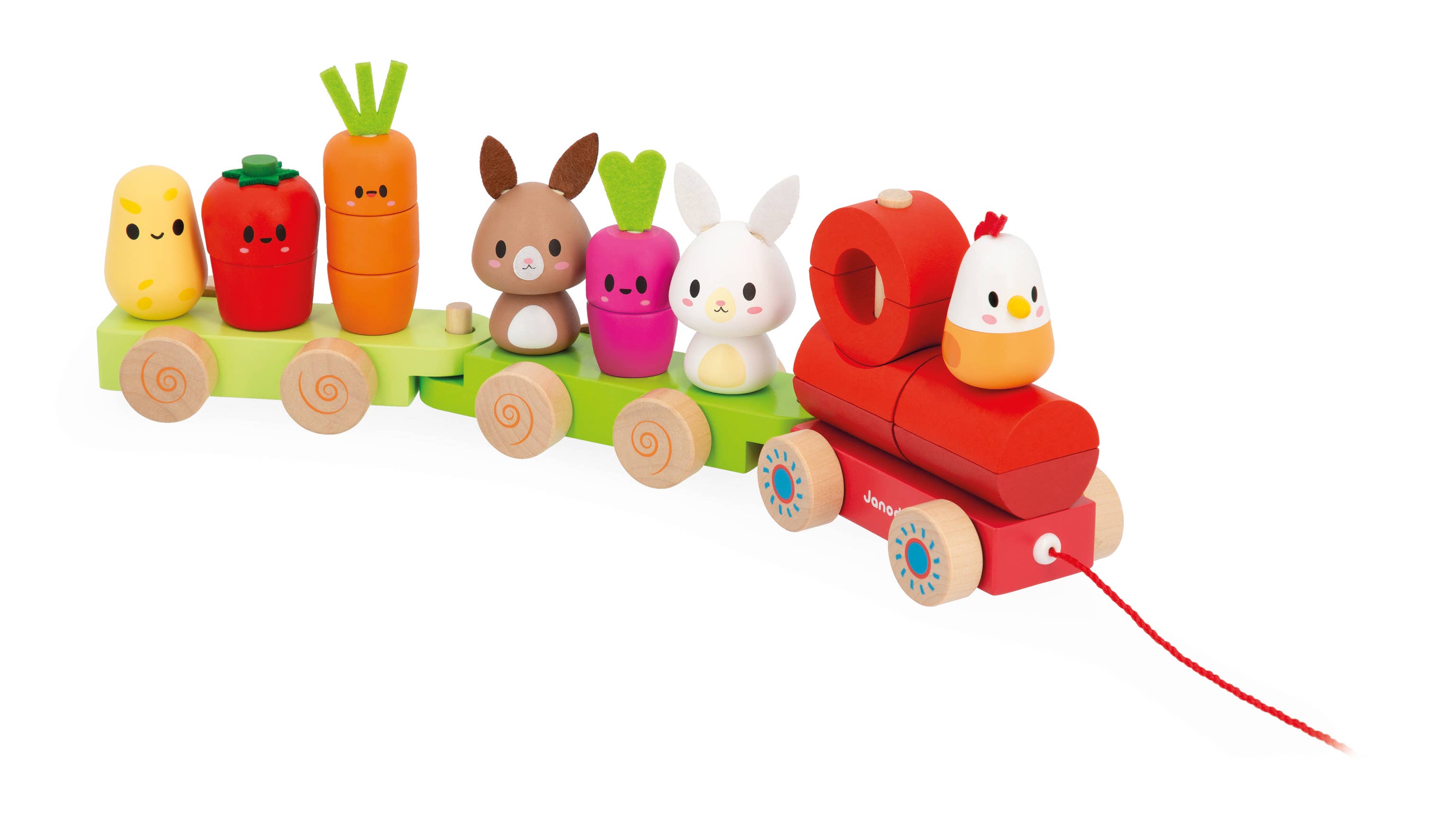 Janod - Wholesale Wood Toy - Kids - Farm | Pull-Along Stacker Train | 19 pieces2