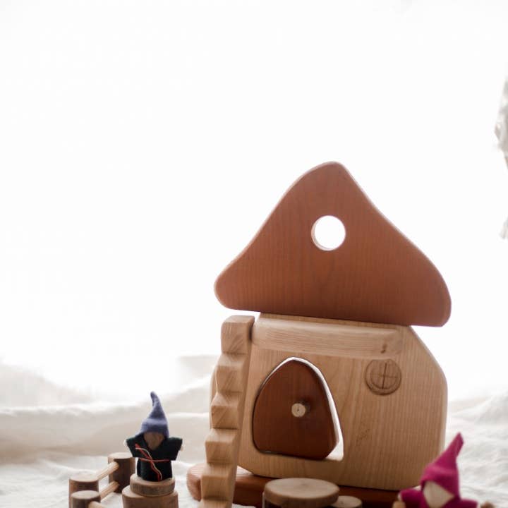 Q Toys - Wholesale Wood Toy - Kids - Natural Mushroom House Building Set for Kids