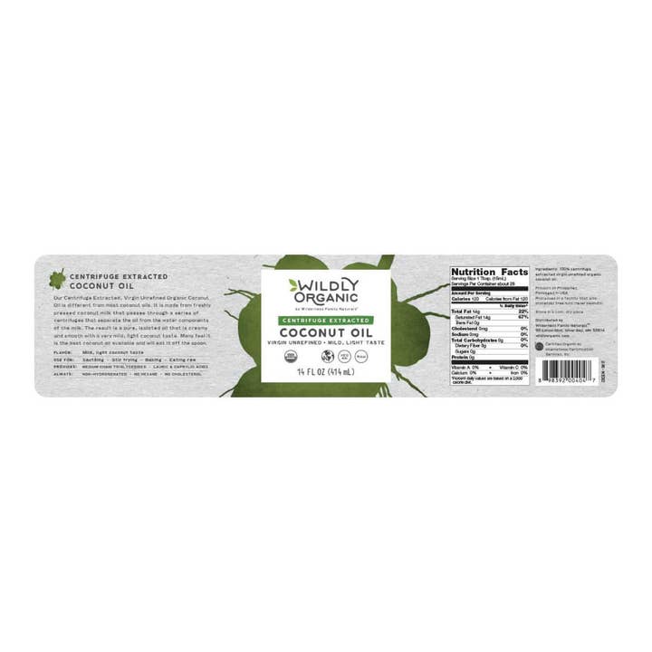Wildly Organic - Wholesale Cooking Oil - Virgin Unrefined Centrifuge Extracted Organic Coconut Oil
