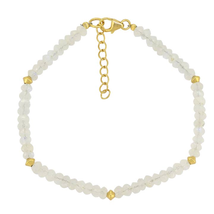 Bracelet Rainbow Moonstone en argent 925 plaqué or pour la vente par Tiramisu