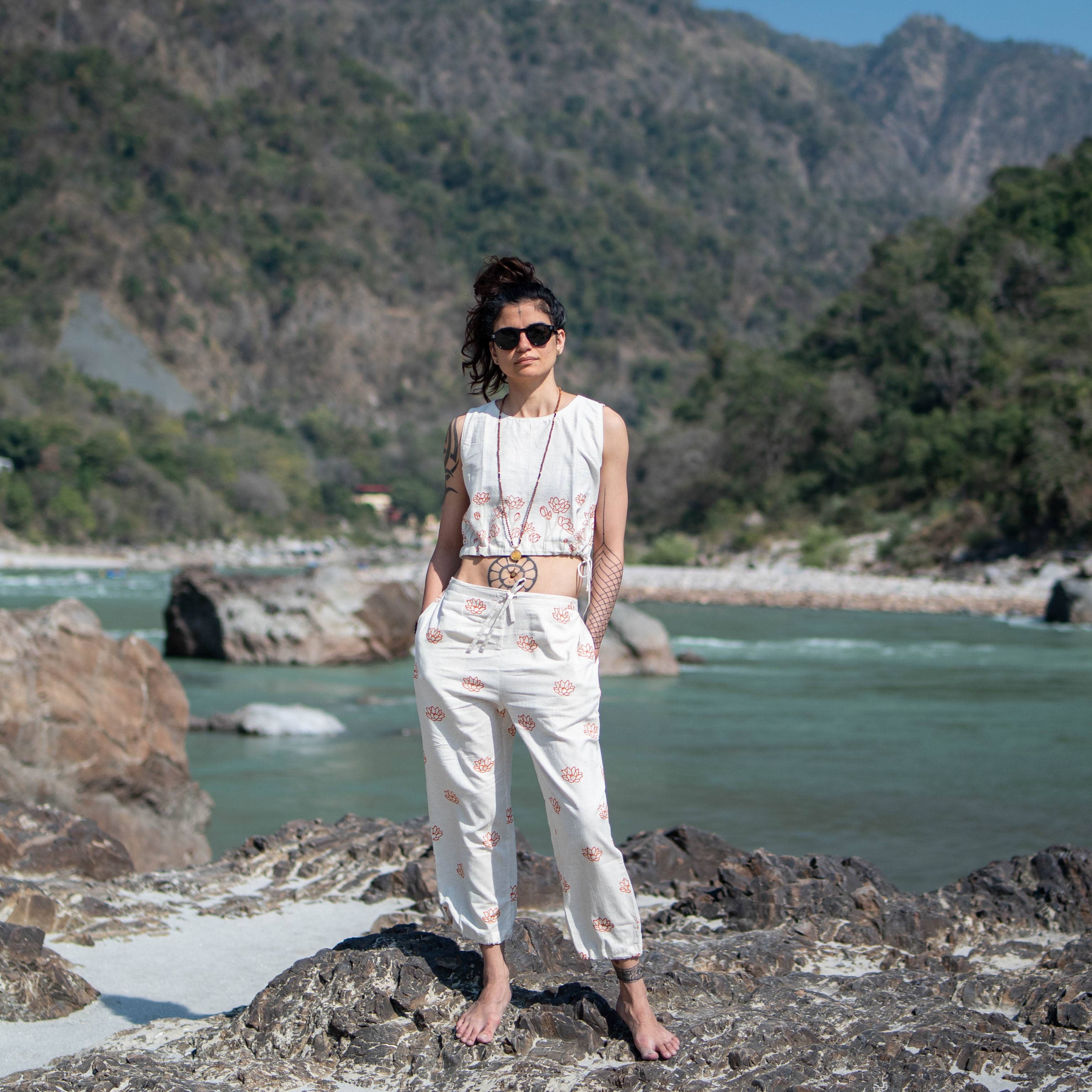 AKISO - Wholesale Athletic Top - Women's - Women Cotton Hand Block Printed Yoga Crop Top -Ananda0