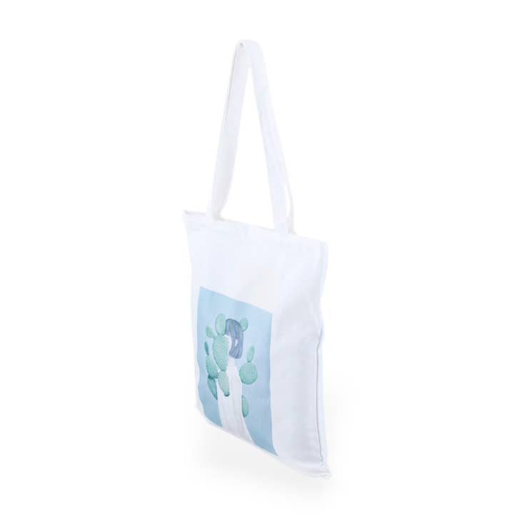 White Cactus Girl Canvas Tote for wholesale on Faire1