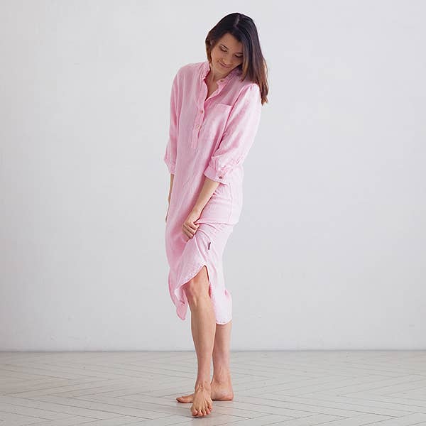 LinenMe - Wholesale Nightgown - Women's - Linen Nightie Pink Melange Veronica
