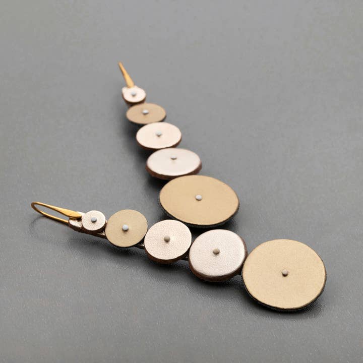Circles in Line Leather Earrings for wholesale by C.KARAKALPAKI