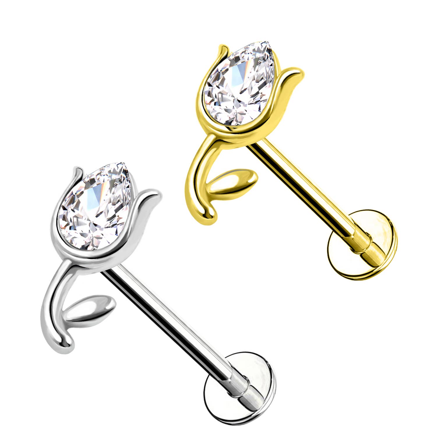 Awaken - Vendita all'ingrosso Orecchini a bottone - Piercing Labret a Forma di Rosa con Cristallo3