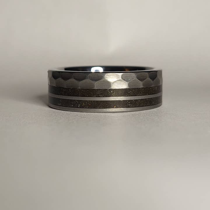 Hammered Tungsten Double Offset Channel, Meteorite Dust for wholesale by Natural Evolution Design