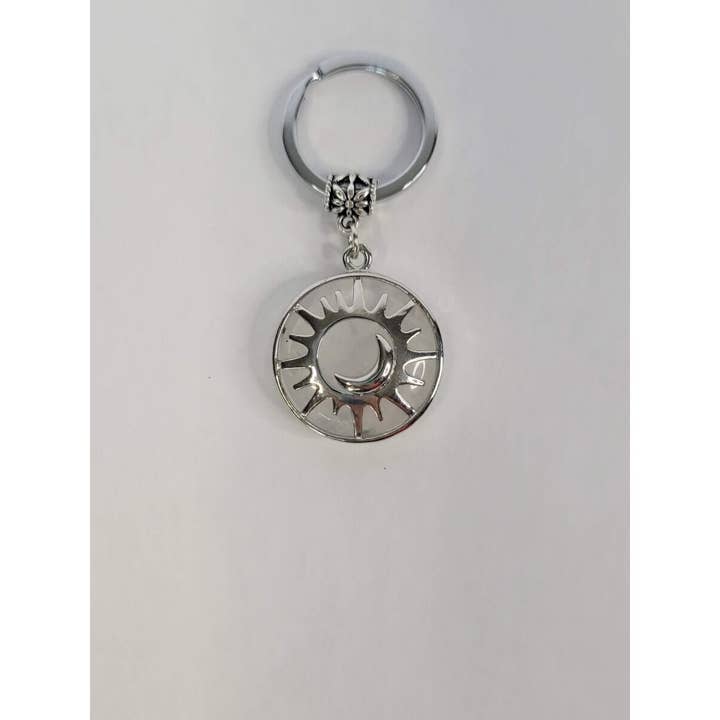 My Magic Place Shop - Wholesale Keychain - Women's - Natural Quartz Crystal Keychain, Flat Round with Sun & Moon5