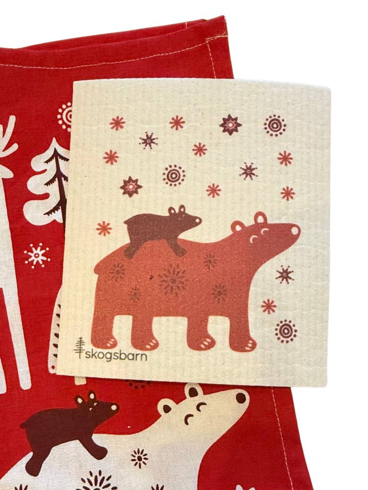 Swedish Dishcloth- Holiday 2025 Mama Bear and Cub for wholesale by Skogsbarn