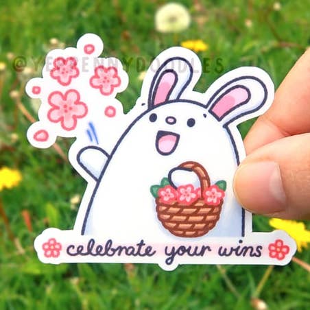 Fejr dine gevinster - klistermærke for engroshandel hos Yeppenny Doodles LLC