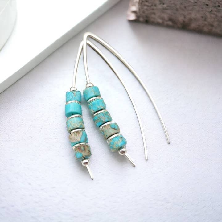 Bijou by SAM - Wholesale Dangle Earrings - Western Turquoise and Sterling Silver Threader Earrings1