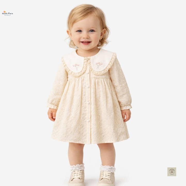 Charmerende babypigekjole (9-24M) med flæsekrave for engroshandel hos Omnis Pura