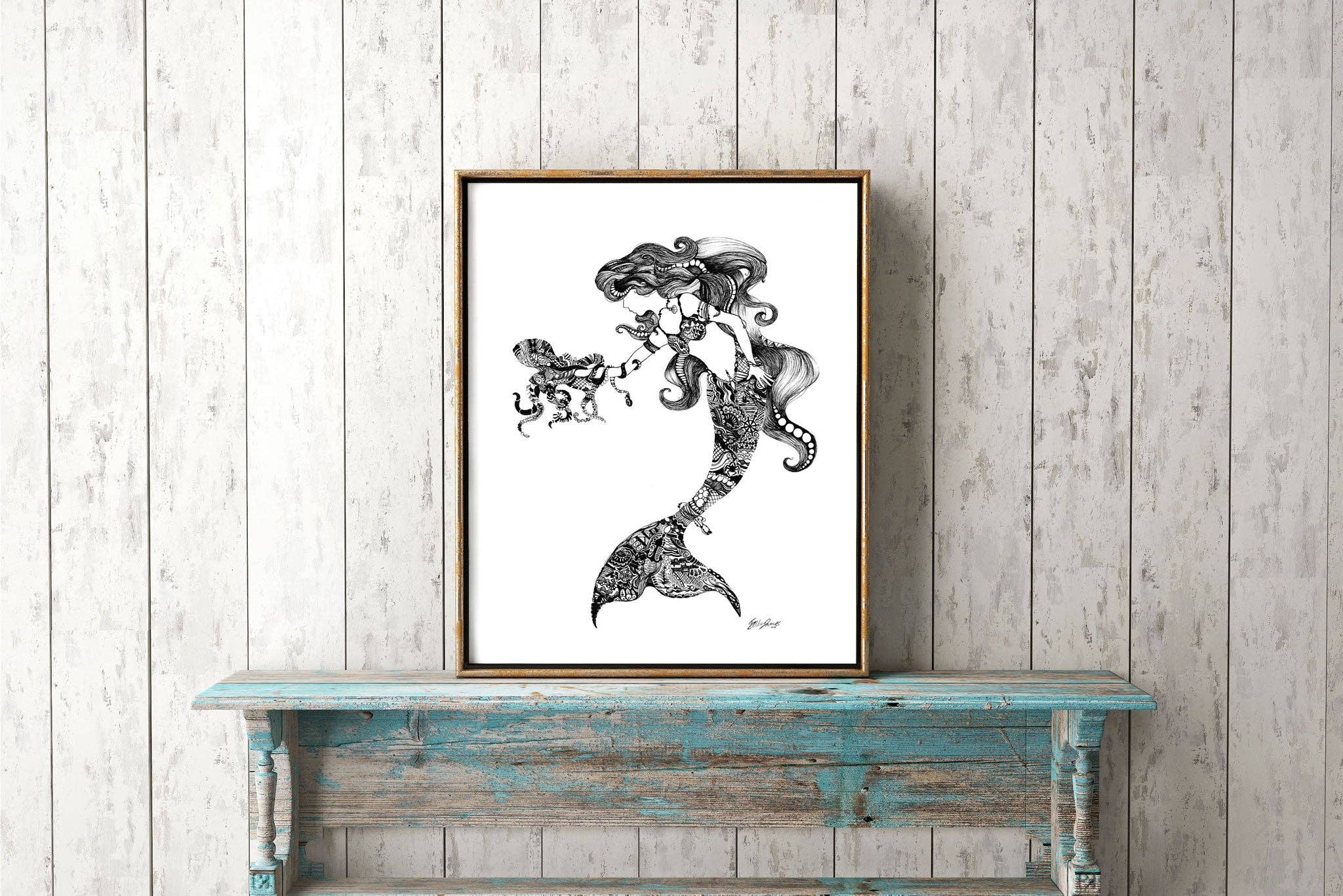 FJ Creations - Wholesale Art Print - Doodle Mystery Mermaid - Fine Art Print1