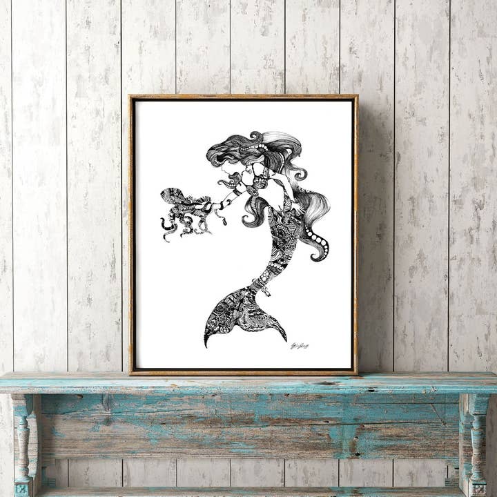 FJ Creations – Impressão artística por atacado – Doodle Mystery Mermaid - Impressão de Belas Artes1