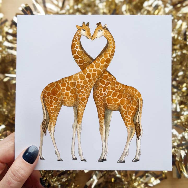 Giraff romantiska hälsningar kort, 6x6 Inches Square för wholesale av Emily Mei