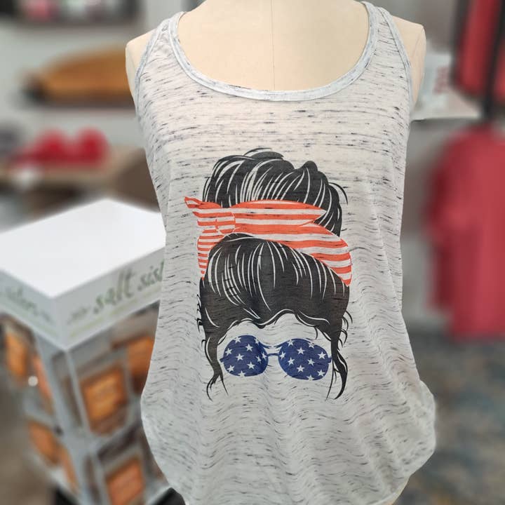 Patriotic Messy Bun Women's Tank Top for wholesale by BLNDesigns