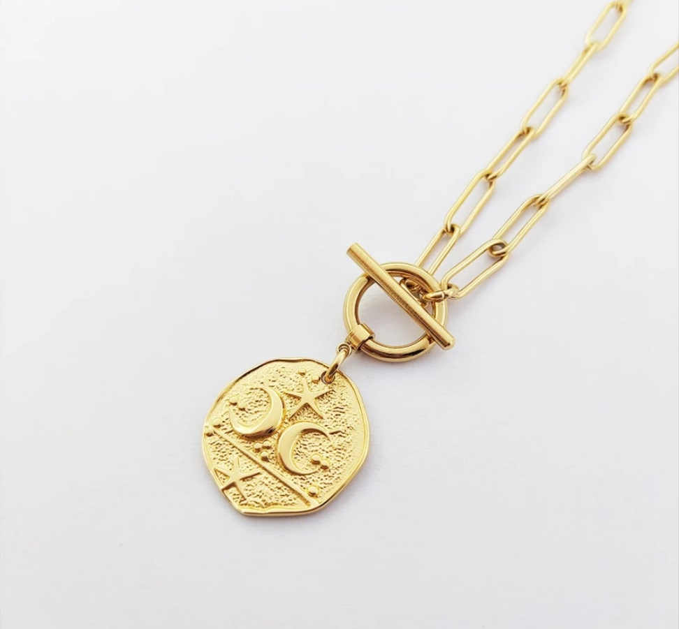 Misgraceful - Wholesale Pendant/Charm Necklace - Moon & Star T Bar Paperclip Chain Necklace - Gold or Silver2