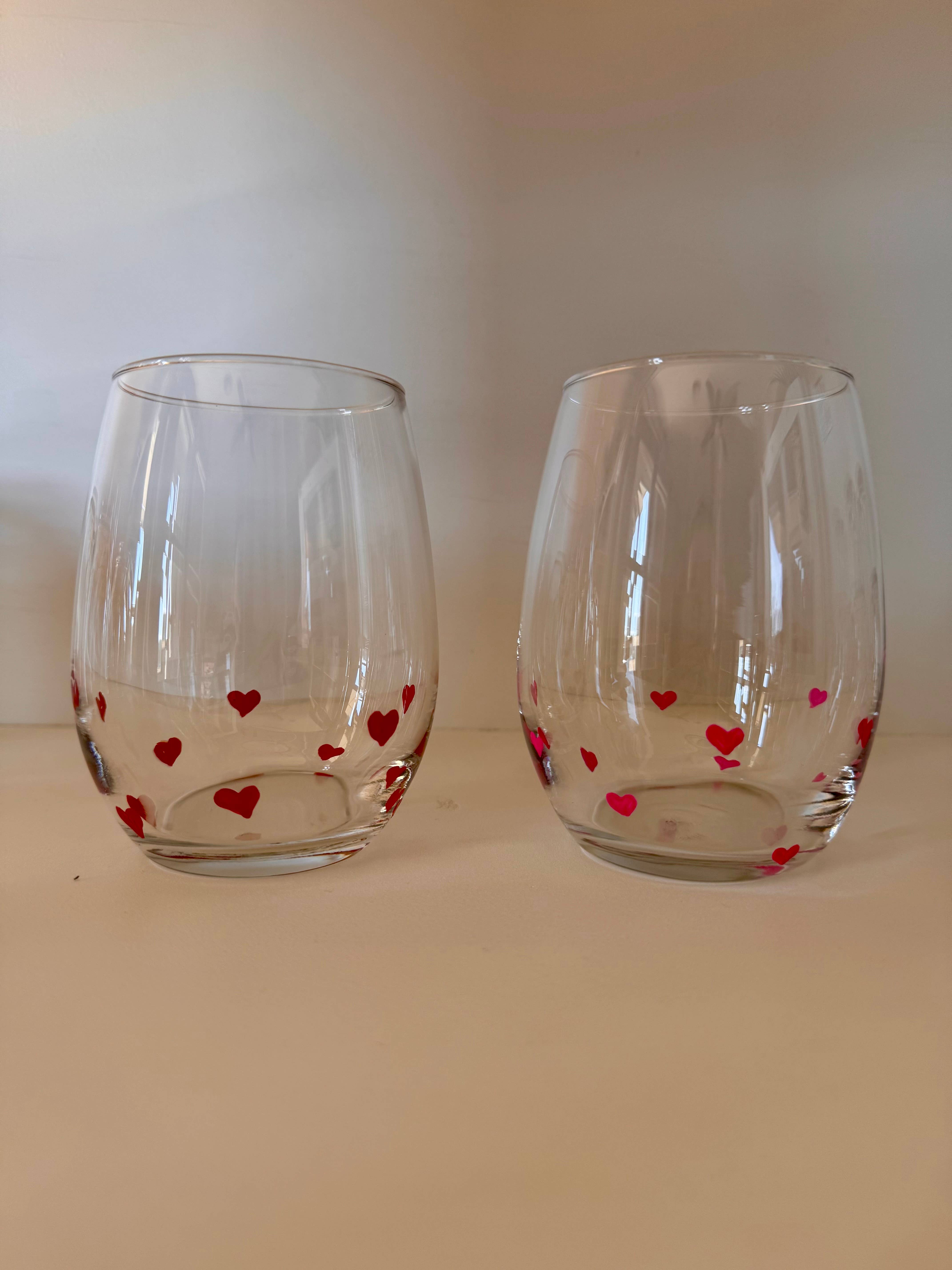 Hand Painted Glass, Co - Wholesale Wine Glass - Mini Hearts Stemless Wine Glass – 20 oz2