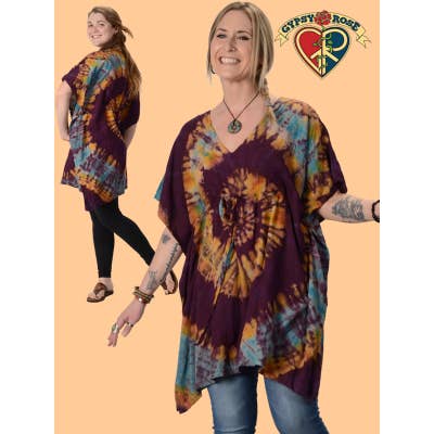 Elektrisk Forest Tye Dye Rayon Poncho Kjole for engroshandel hos Gypsy Rose
