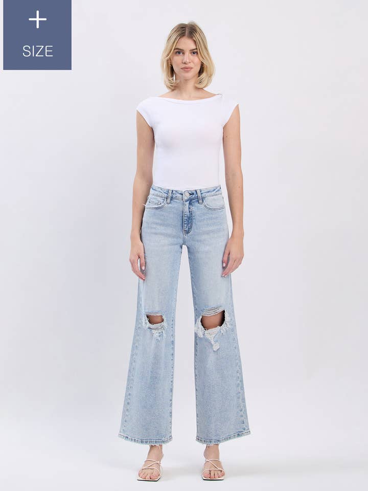 PLUS SIZE HIGH RISE DISTRESSED WIDE JEANS LV1862-P for wholesale by Lovervet by VERVET