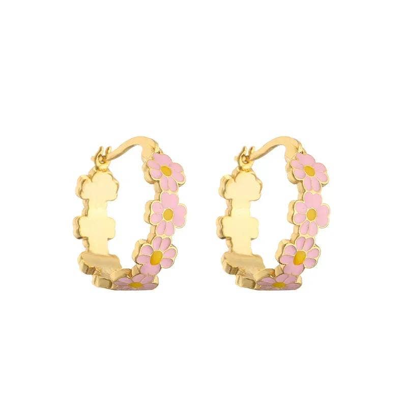 Gold Fiorella hoops pink for wholesale on Faire