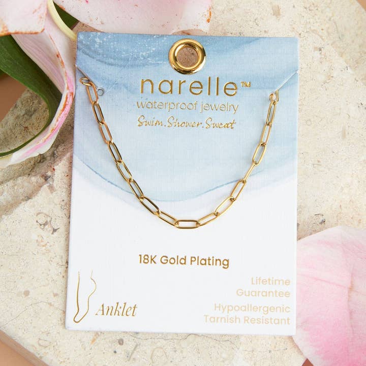 Narelle 18K Gold Plated Waterproof Paperclip Anklet and other Purchase Wholesale anklets. Free Returns & Net 60 Terms on Faire trending on Faire.