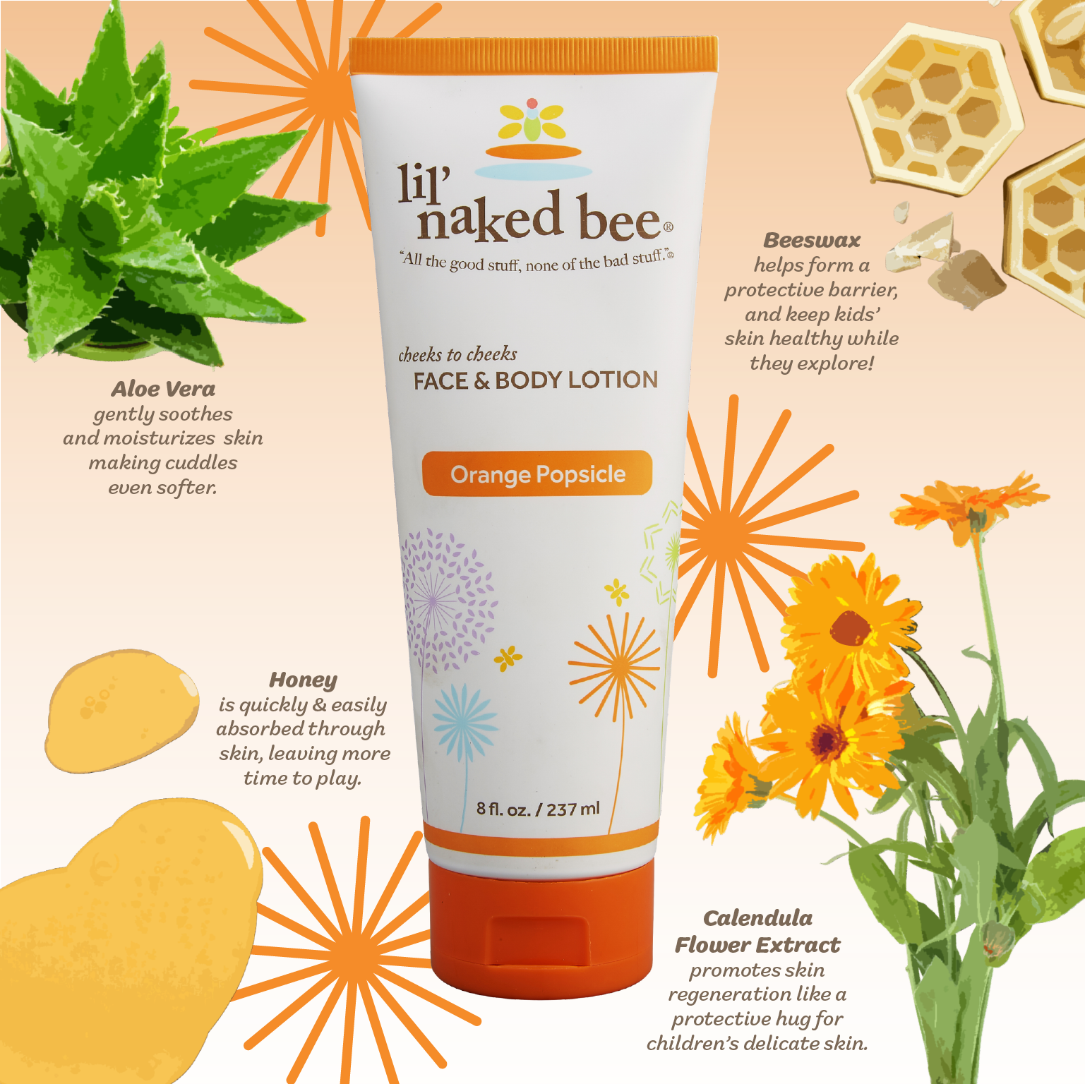 The Naked Bee – wholesale Body cream/lotion – Baby – 8 oz. Orange Popsicle Cheeks to Cheeks Face & Body Lotion2
