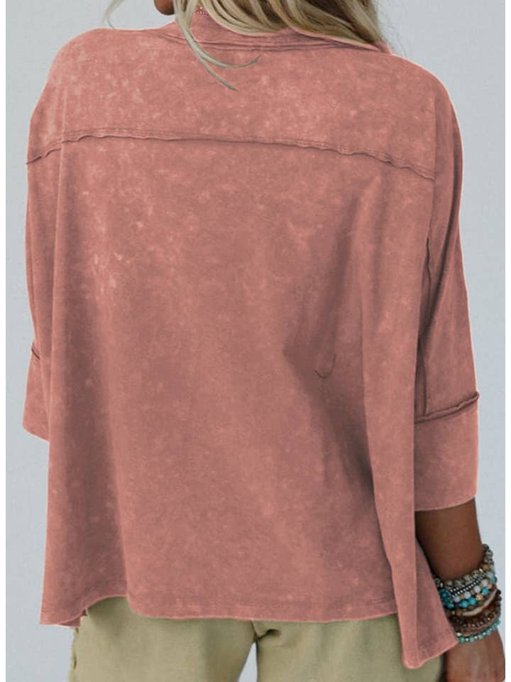 ROSE PINK Floral Starbust Exposed Seam Mineral Wash Top for wholesale on Faire1