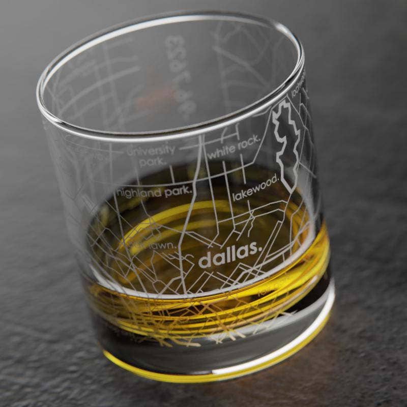 Well Told - Wholesale Cocktail/Liquor Glass - Dallas, TX City Map - Etched Whiskey Rocks Glass2