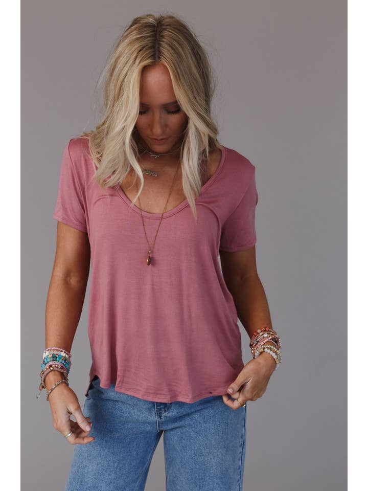 Three Bird Nest - Wholesale T-Shirt - Women's - Scoop Neck Bralette Tee - Mauve
