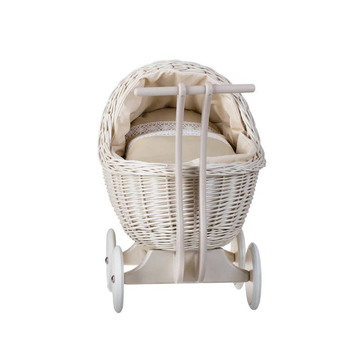 The Wicker Stories – wholesale Doll accessory kit – Kids – Whitewashed Wicker Doll Pram, Decorative Baby Carriage