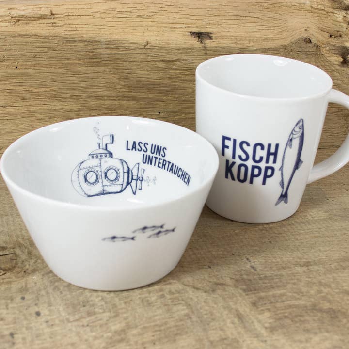 Bow & Hummingbird – wholesale Kaffekoppar – Maritim stor porslinsmugg Fiskhuvud